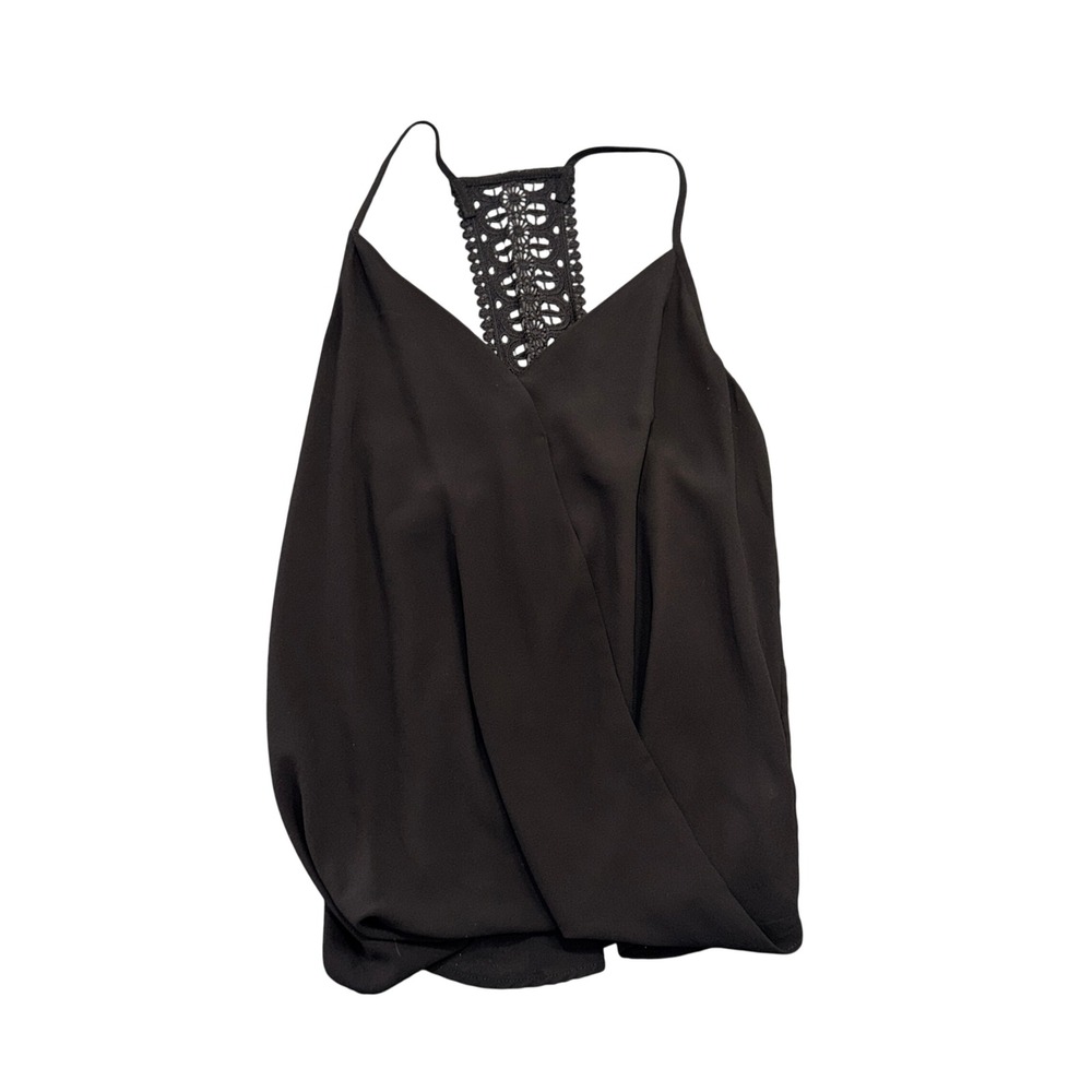 Naked Zebra Black Crochet Lace Racerback Wrap Front Camisole Tank Top Small